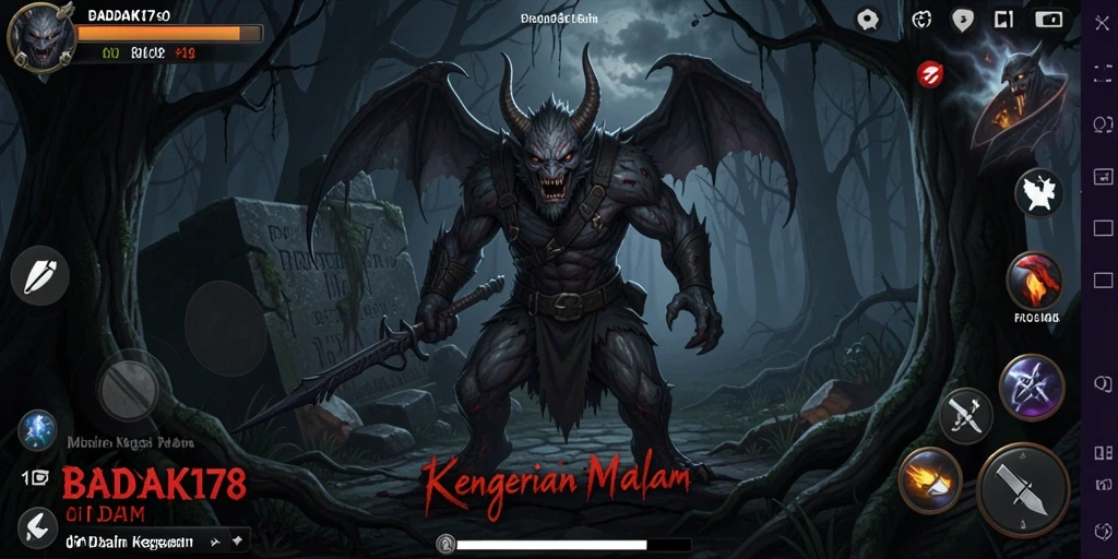 Screenshot gameplay BADAK178 menampilkan suasana menyeramkan saat menjelajahi tempat angker.