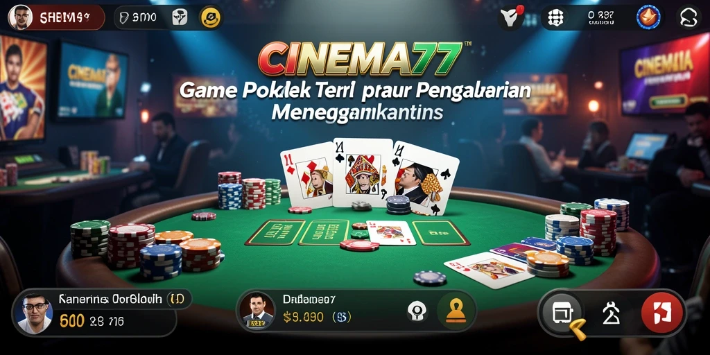 Screenshot gameplay CINEMA77 menampilkan suasana permainan poker yang mendebarkan.