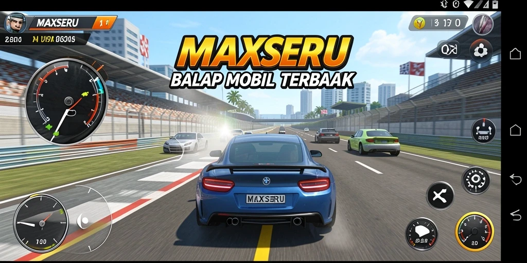 Tampilan gameplay balap yang mendebarkan dan menantang di MAXSERU.