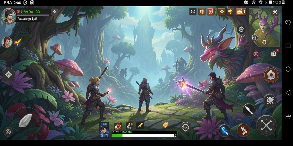 Tangkapan layar gameplay PRADA4D menampilkan pertempuran epik dan karakter yang beragam.
