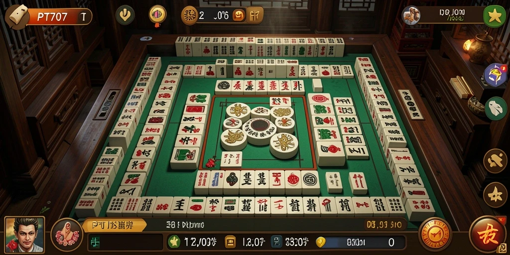 Screenshot menampilkan gameplay PT707 yang seru dan penuh strategi Mahjong.